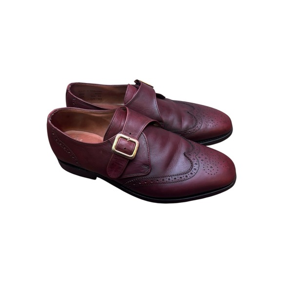 ET Wright Masters Collection Mens Burgundy Leather Wingtip Monk Strap Shoes 9D - Picture 3 of 11